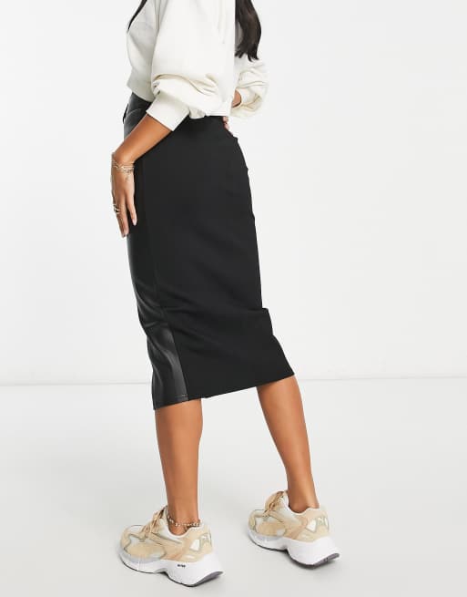 Leather Pencil Midi Skirt - Black