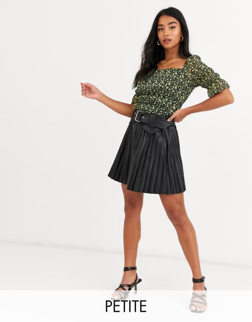 River Island Petite faux leather pleated mini skirt in black ASOS