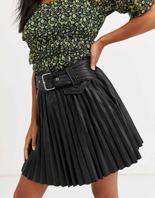 Black leather pleated 2025 skirt river island