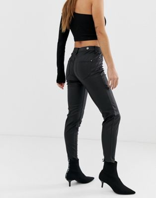 black faux leather skinny trousers