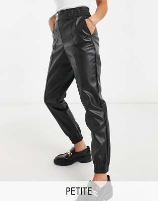 River Island Petite faux leather slim sweatpants in black