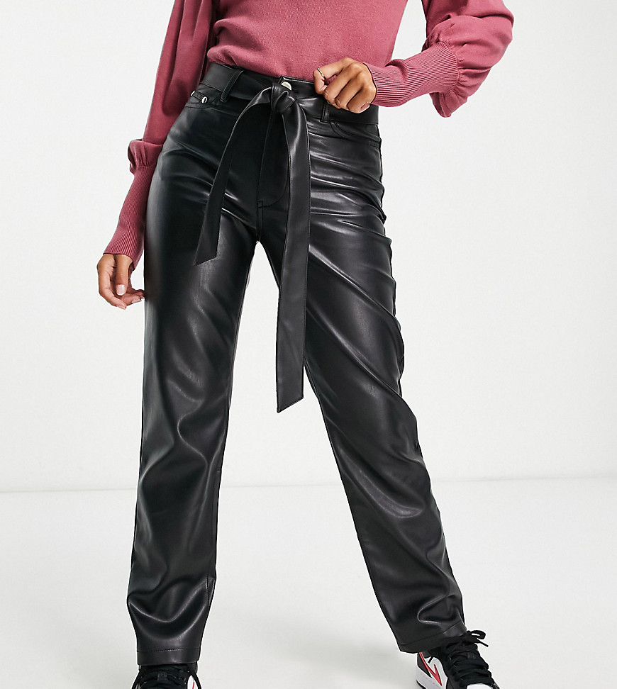 faux leather straight leg pants in black