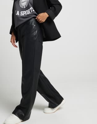 River Island Petite Faux Leather Straight Leg Pants In Black