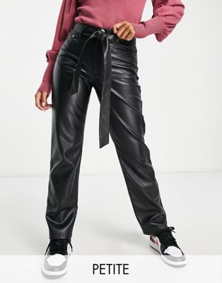 River Island Petite faux leather straight leg trouser in black - ASOS Price Checker