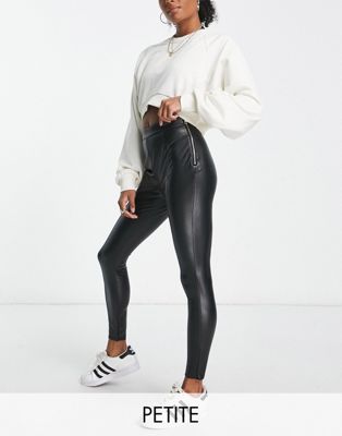 River Island Petite faux leather zip detail trouser in black - ASOS Price Checker