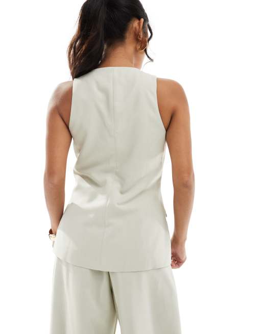 River Island Petite fitted longline waistcoat in light green, 2 of 4