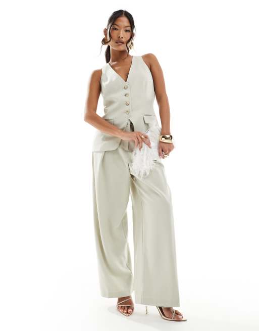River Island Petite fitted longline waistcoat in light green, 3 of 4