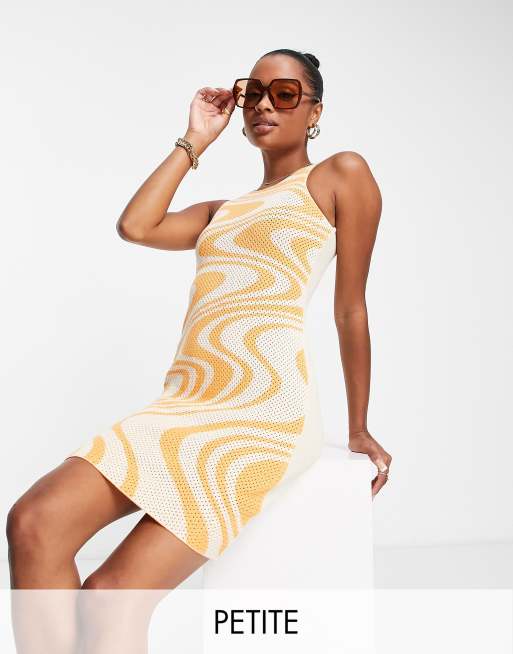 River Island Petite fitted wave print mini dress in orange | ASOS