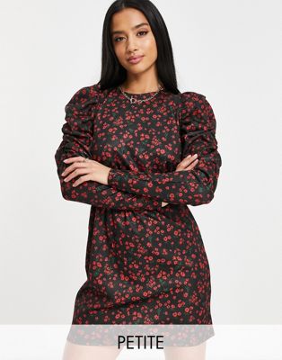 River Island Petite floral puff sleeved mini dress in black - ASOS Price Checker