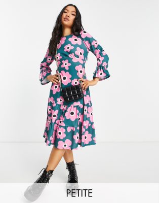 River Island Petite floral smock midi dress in pink