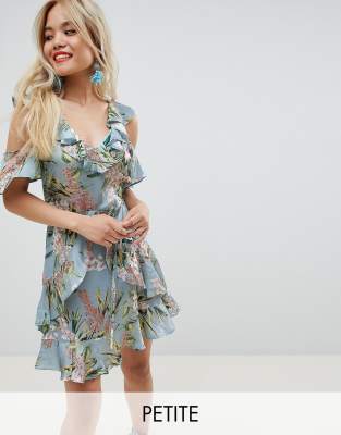 blue floral ruffle dress