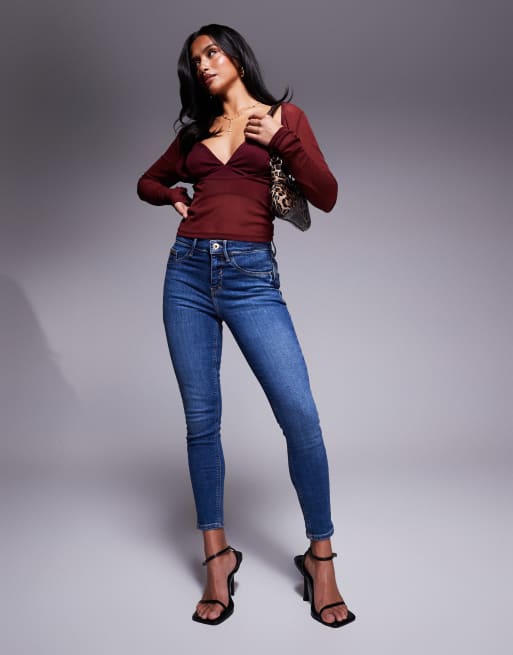 River Island Petite - Forvaskede mellemblå skinny-jeans