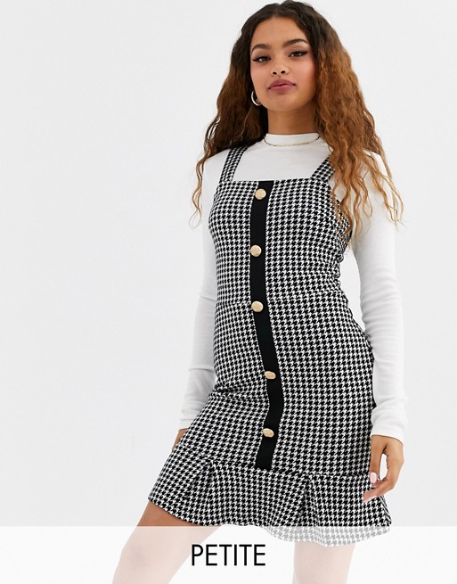 River Island Petite frill hem mini dress with in mono houndstooth