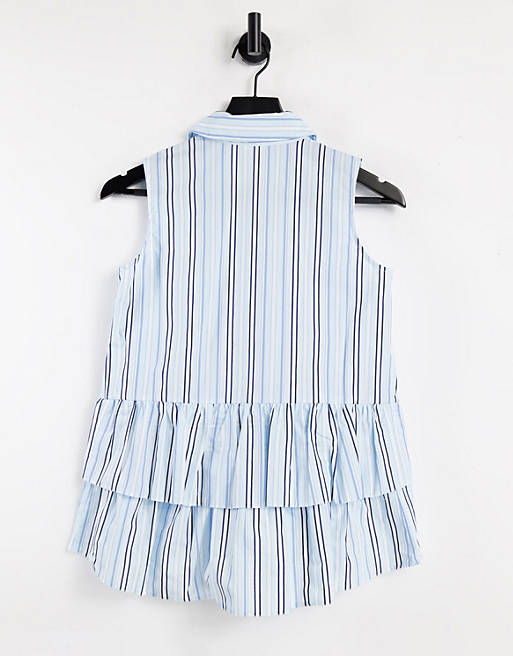  Shirts & Blouses/River Island Petite frill hem striped sleeveless shirt in blue 