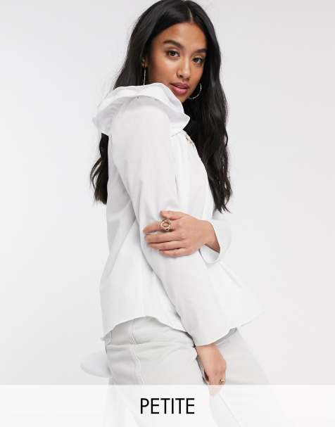 River Island Petite frill shoulder detail top in white - view 1
