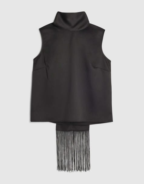 River Island Petite fringe scarf tank top in black - view 1