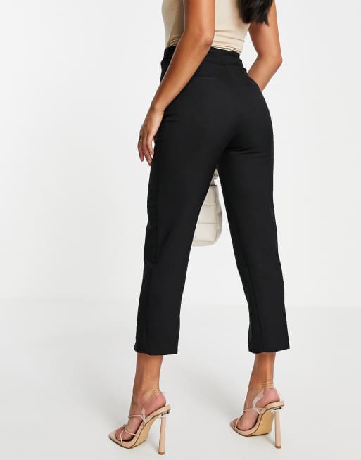 River Island Petite front slit cigarette pants in black, 2 of 4