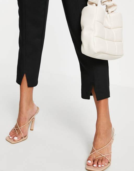River Island Petite front slit cigarette pants in black, 3 of 4