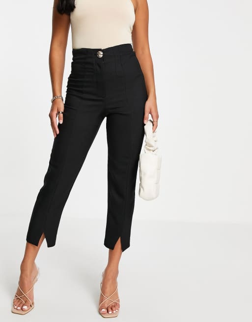 River Island Petite front slit cigarette trousers in black, 4 of 4