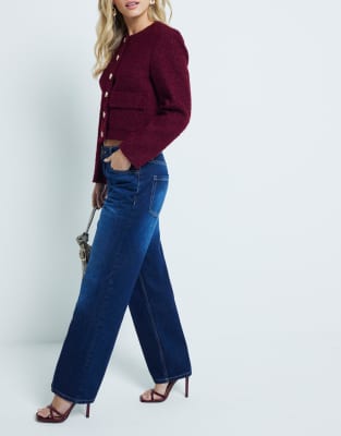 River Island Petite - Gerade geschnittene Jeans in dunkelblauer Waschung