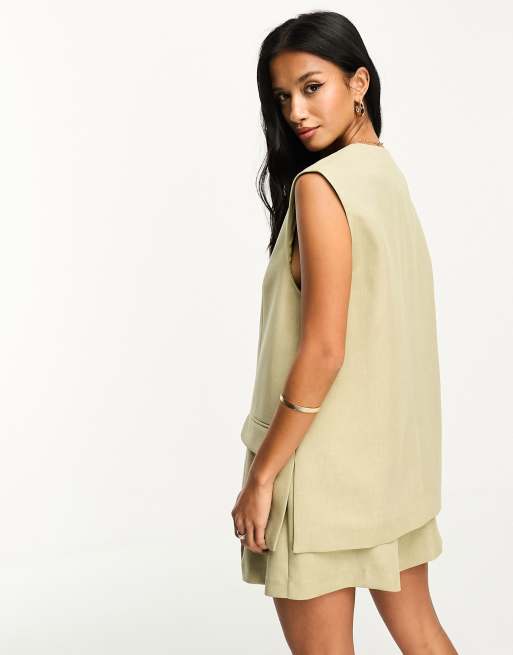 River Island Petite - Gilet taglio lungo kaki in coordinato, 2 di 4