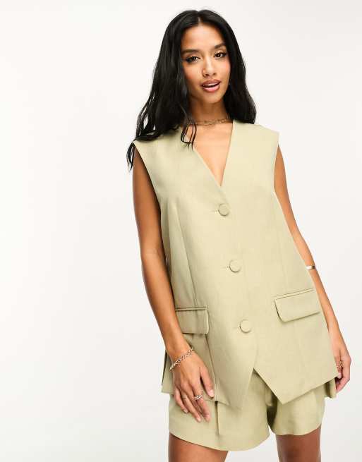 River Island Petite - Gilet taglio lungo kaki in coordinato, 4 di 4