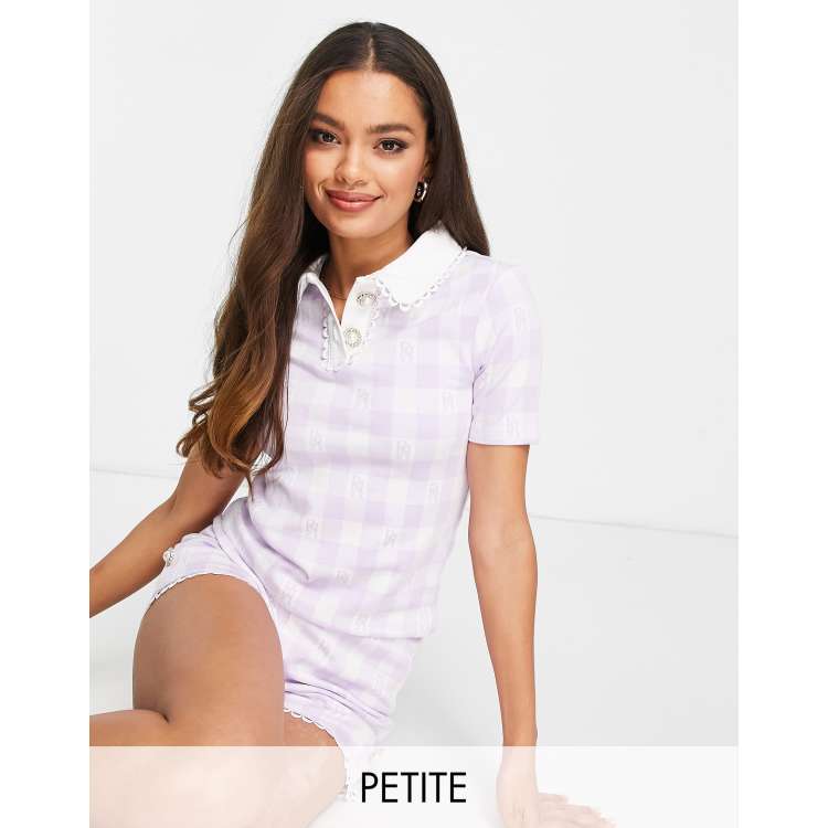 River Island Petite gingham jacquard co-ord short sleeved polo