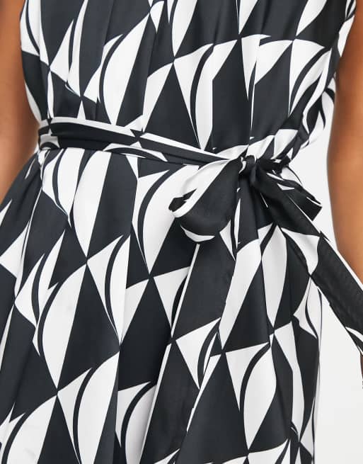 River Island Petite halter tie waist printed mini dress in black, 4 of 4