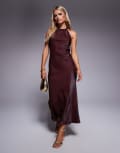 [River Island Petite] River Island Petite halterneck maxi dress in bronze-Brown 6 BRONZE