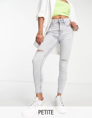 River Island Petite high rise sculpt skinny jean in light grey