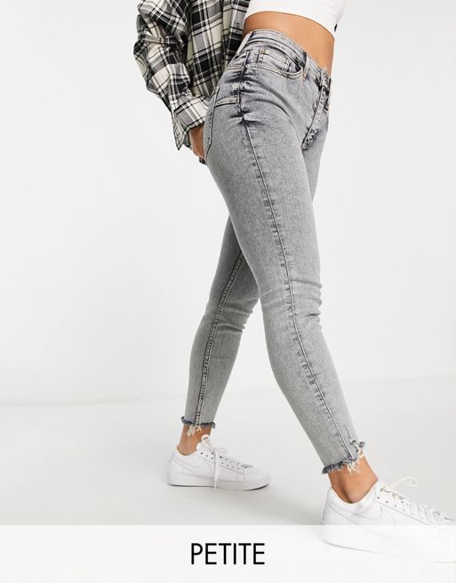 River Island Petite high waisted bum sculpt skinny jeans in grey | ASOS