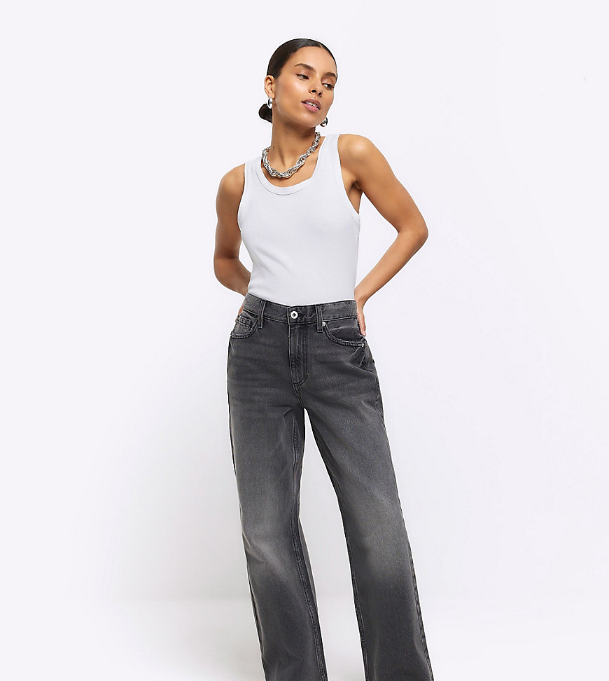 River Island Petite high waisted straight jeans in black