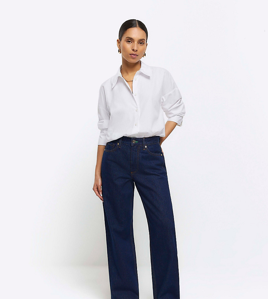 River Island Petite high waisted straight jeans in denim blue
