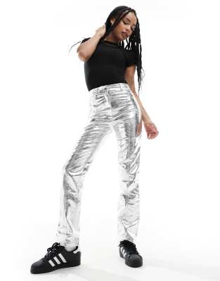 River Island Petite - Hose in Metallic-Silber mit geradem Schnitt