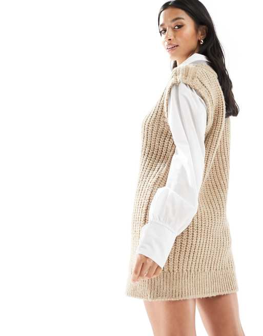 Beige long sleeve hybrid shirt jumper dress sale