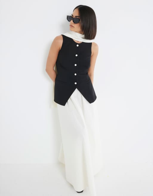 River Island Petite hybrid waistcoat maxi dress in black