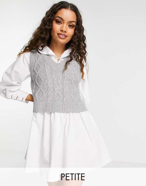 River Island Petite - Hybride gebreide tank jurk met kabels in grijs