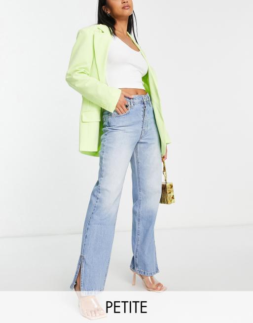 River Island Petite - Jaren '90 jeans met rechte pijpen en veter aan de achterkant in lichtblauw