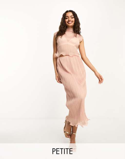 River Island Petite – Jasnoróżowa plisowana spódnica midi z karbowanym brzegiem – część zestawu