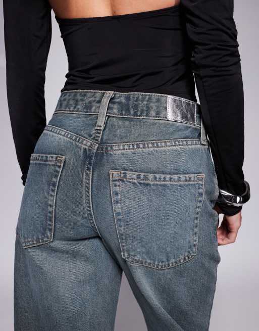 River Island Petite - Jean droit décontracté - Bleu foncé délavé, 4 de 5