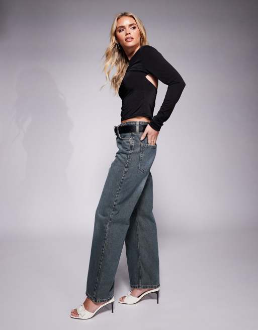 River Island Petite - Jeans dritti taglio comodo blu lavaggio scuro, 3 di 5