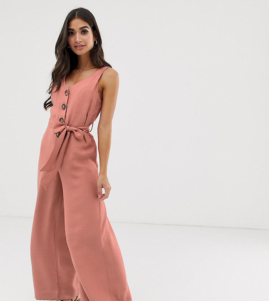 River Island Petite jumpsuit with belt in pink