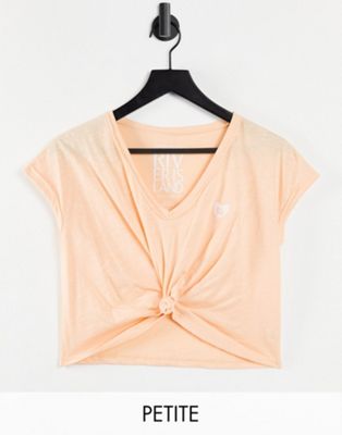 River Island Petite knot tie front t-shirt in beige - ASOS Price Checker