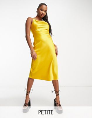 River Island Petite Lace Cowl Neck Slip Dress In Yellow