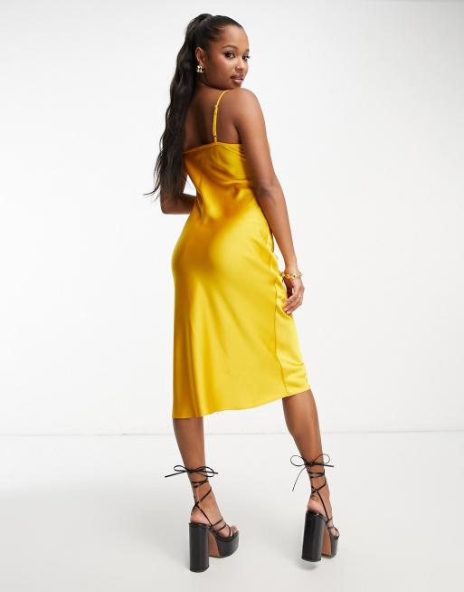 Satin Strapless Slip Dress in Yellow