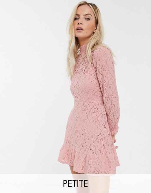 River Island Petite lace high neck swing dress in pink