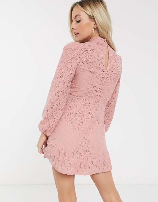 River island pink lace hot sale dress