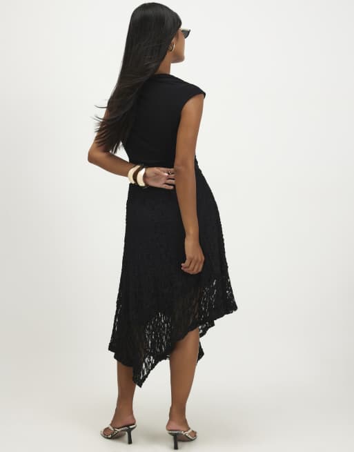 River Island Petite Lace hybrid drape dress in black, 4 of 4