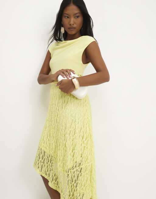 River Island Petite Lace hybrid drape dress in yellow, 2 of 4