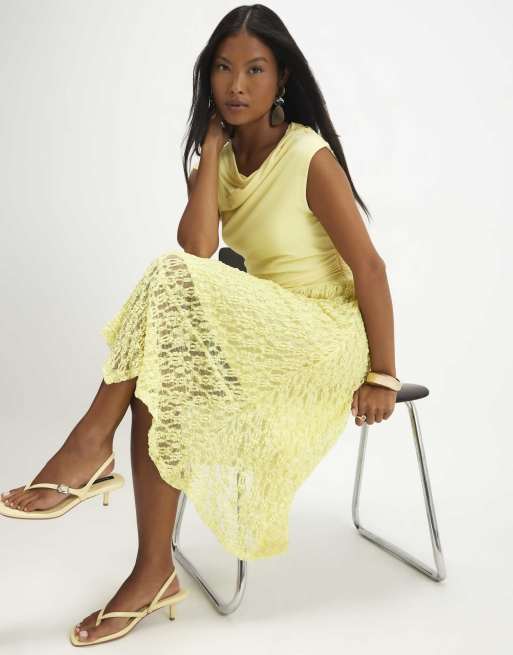 River Island Petite Lace hybrid drape dress in yellow, 3 of 4